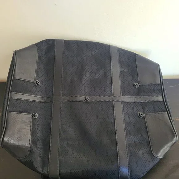 Yves Saint Laurent YSL Travel Bag Black Canvas Leather Duffle Shoulder Bag - Picture 9 of 12